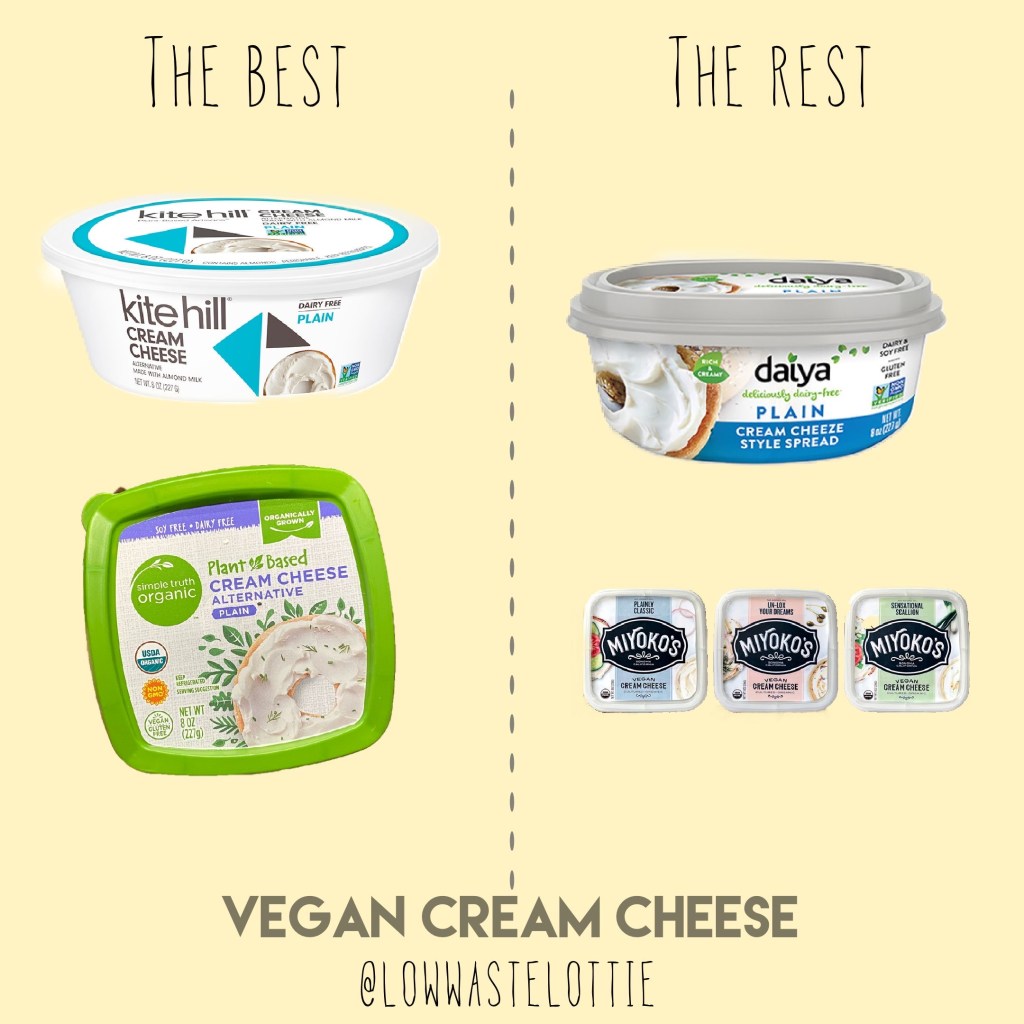 Best Cream Cheese: Kite Hill, Simple Truth

Worst Cream Cheese: Daiya, Myokos